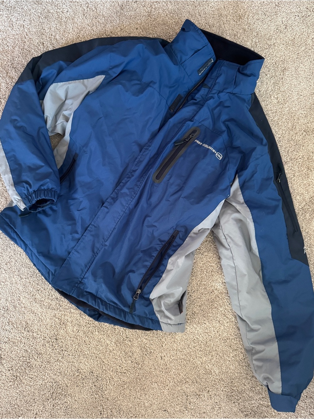 Free Country - Men’s (L) FCXtreme Zip & Hooded Navy/Gray Jacket, Winter Coat